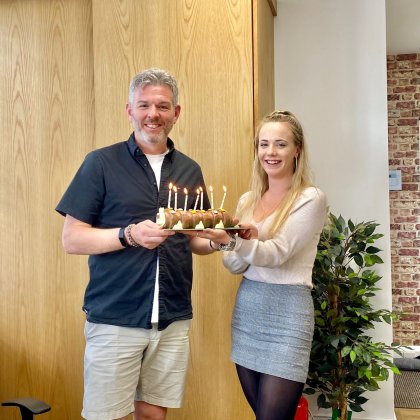 Tim and Abi with Tim Davey's Birthday Cake 